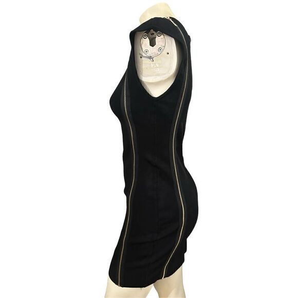 Bebe Women Bandage Cold Shoulder Gold-Tone Zipper Bodycon Mini Dress Black Large - Picture 3 of 10